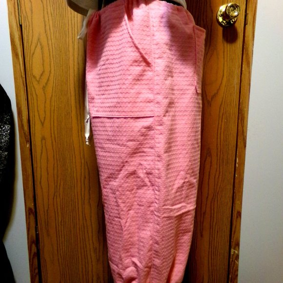 NEW RIP Stop Denim Capris sz 12 Pink patterned Casual pants Drawstring waist - Picture 11 of 14